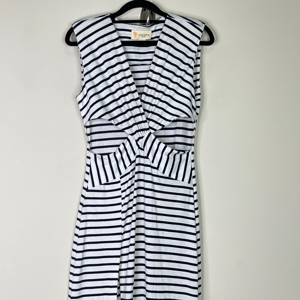 L'atiste Striped Crossover Cut Out Front Slit Maxi Dress Women's Size Large - Picture 4 of 8